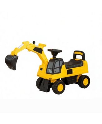 Toddler Excavator Ride-On Toy with Anti-Tip Design, Manual Shovel, Horn and Hidden Storage