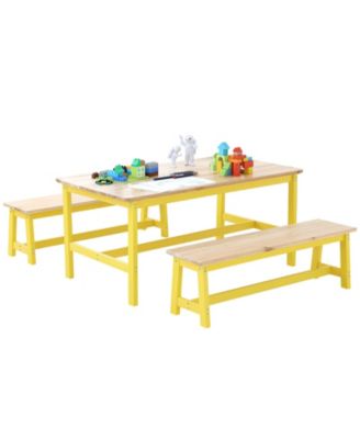 Three Piece Kids Table and Bench Set for Ages 2 to 8 with Curved Edges