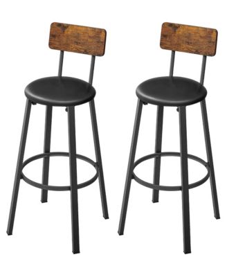 Set of 2 Bar Height Stools, Bar Stools, Tall Barstools with Back, Counter Bar Chairs for Kitchen Island, Steel Frame