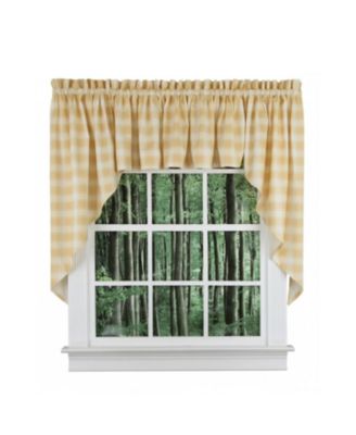 50percentage  Polyester 50percentage  Cotton Country Check With 1.5inch  Rod Pocket Tailored Window Swag 56inch x 36inch Butter