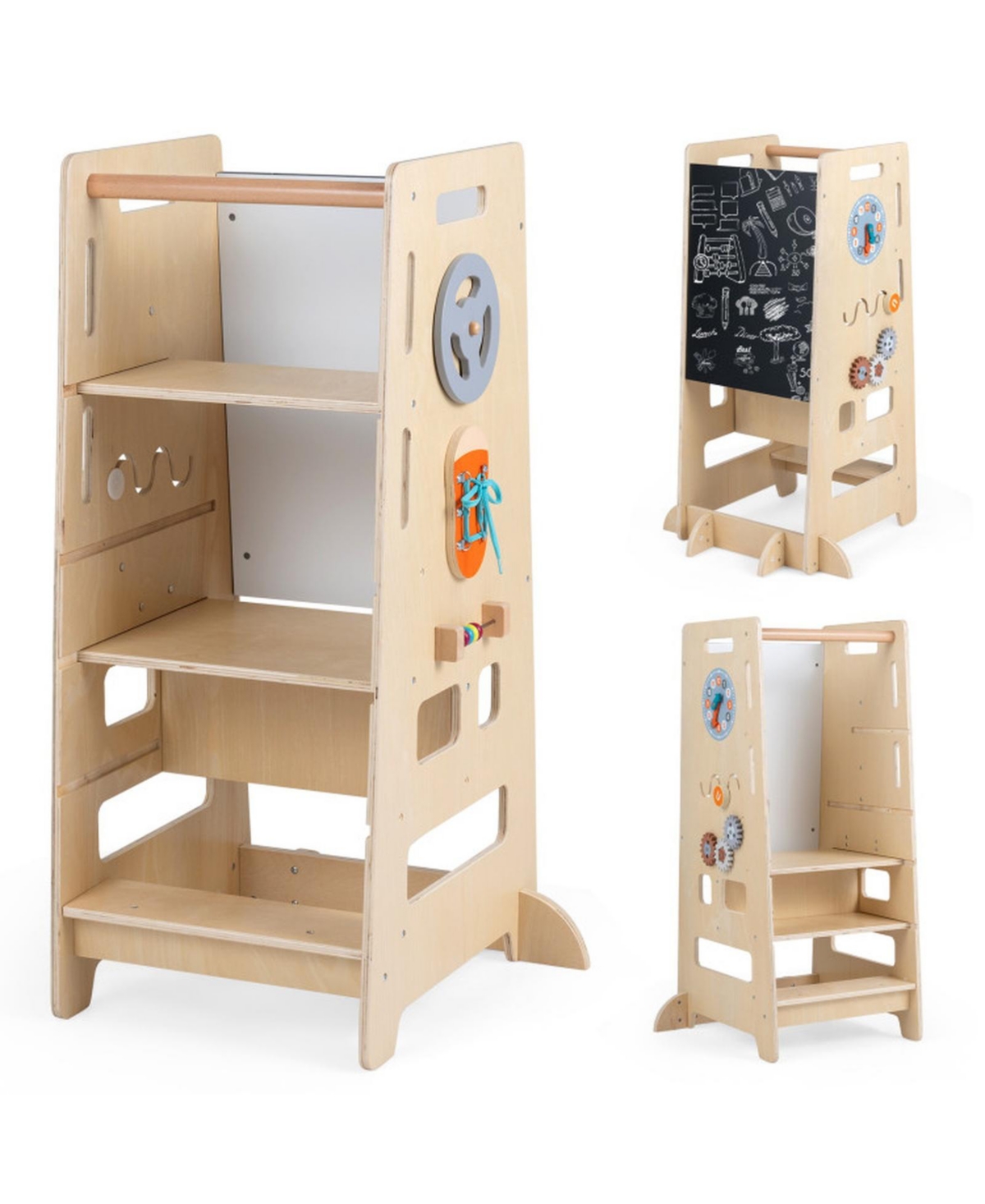 Sugift Adjustable Height Toddler Standing Tower with Chalkboard - Beige