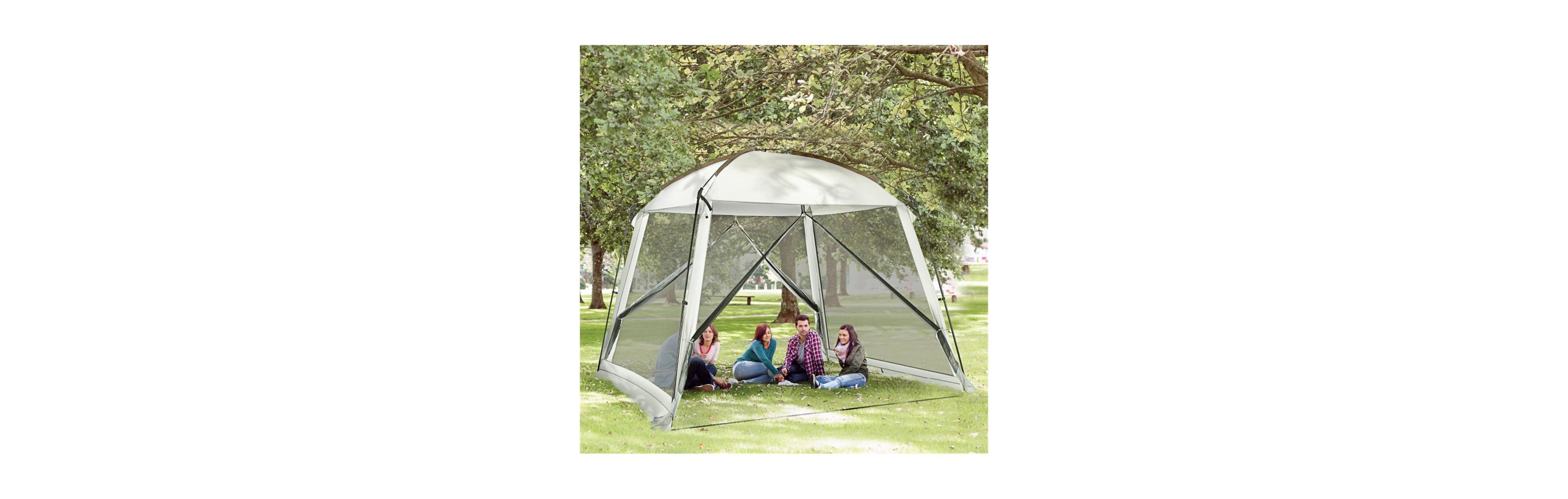 Sevorley Party Tent, White, Polyester, Fiberglass, Metal, Pe Construction, Large size fits 6-8 people