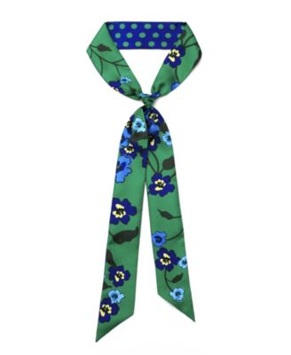 Silk Reversible Floral-Print Emerald Echo Scarf, 2"W x 55"L