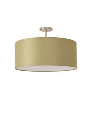 Stretch Semi-Flush Mount - Weathered Brass, Steel Base, Avocado Linen Shade, Dimmable