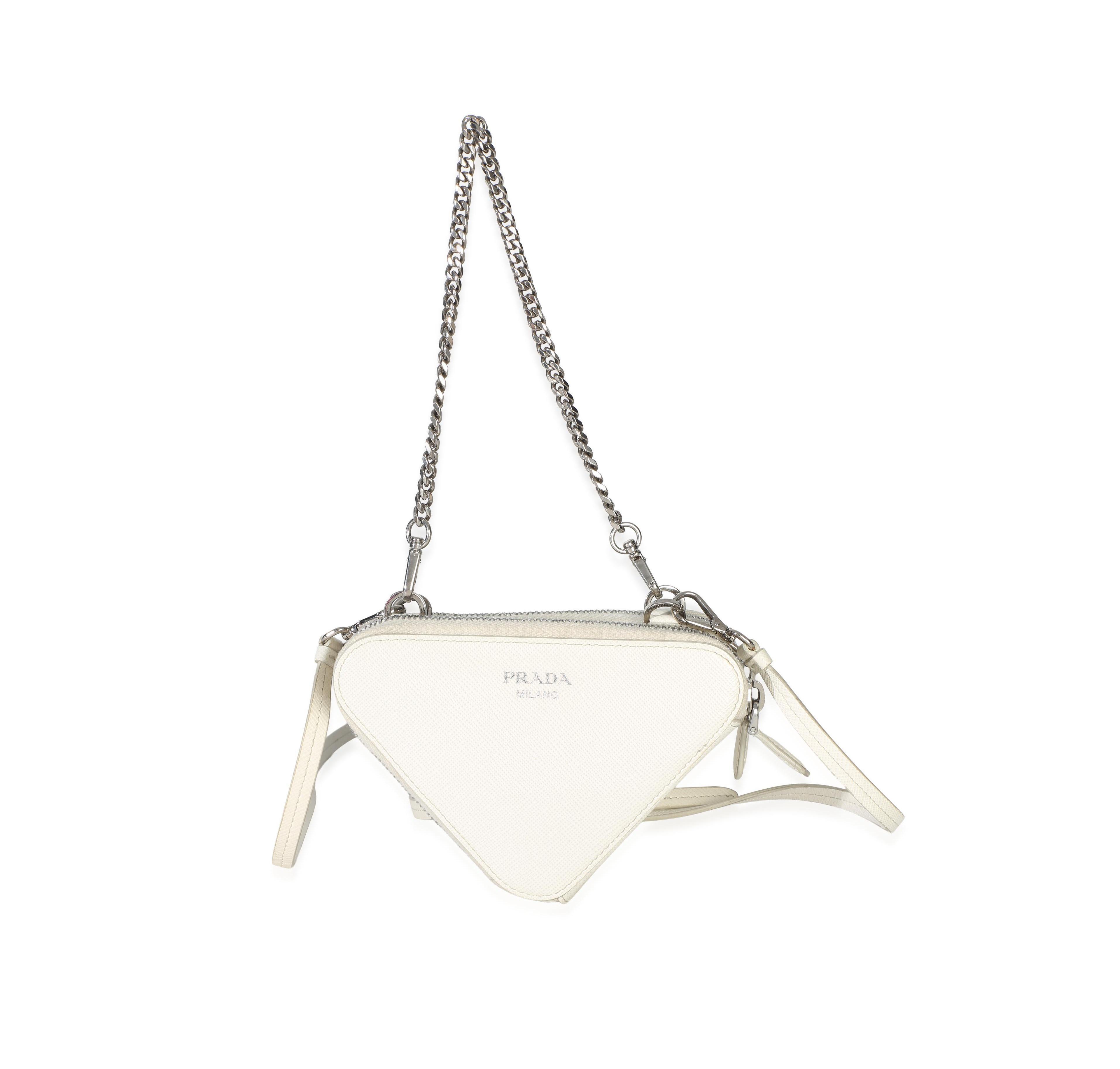 Pre-Owned Prada White Saffiano Mini Triangle Crossbody Pouch
