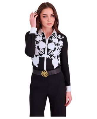 Women's Vianey Floral-Applique Long-Sleeve Button-Down Shirt