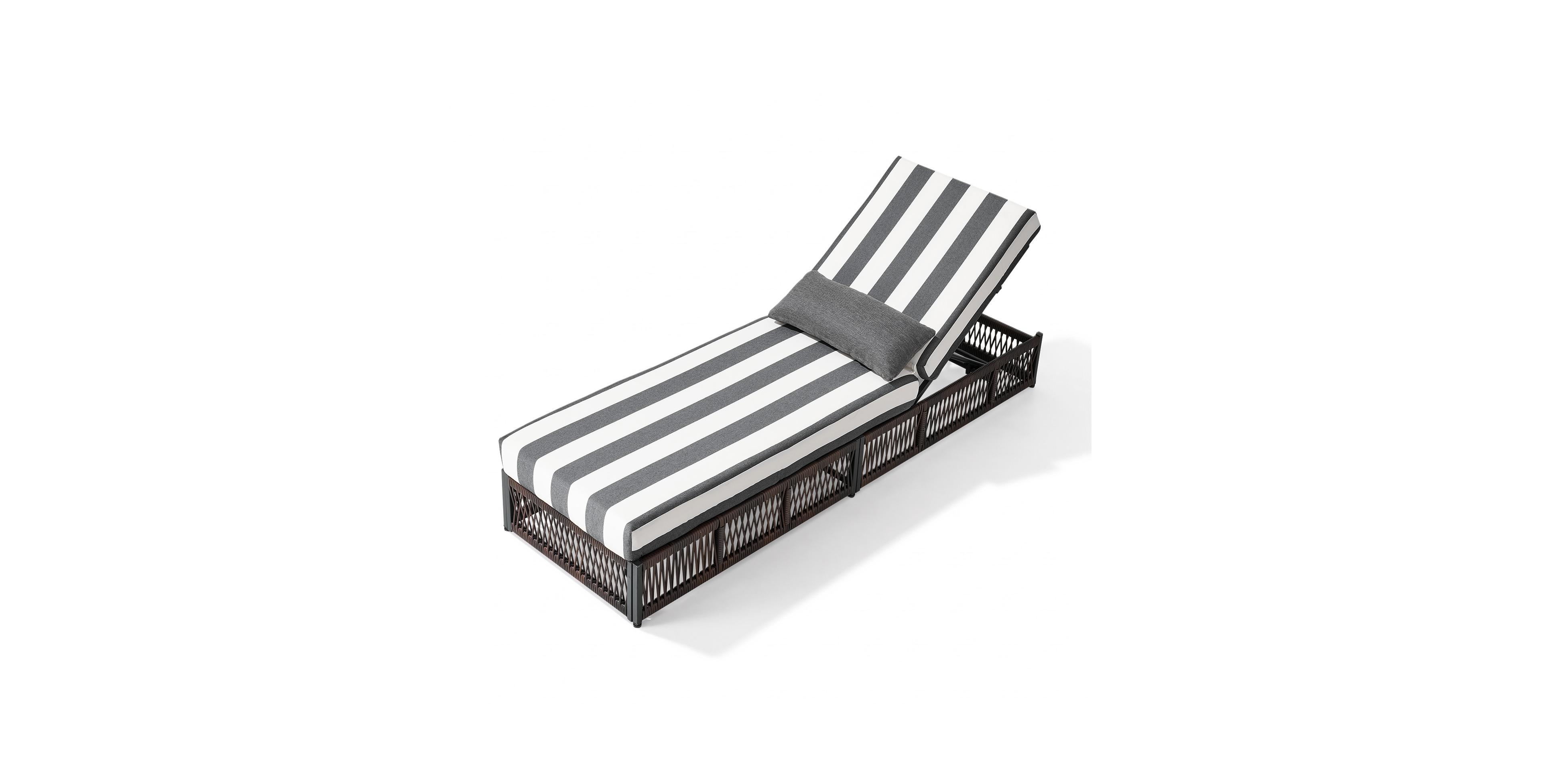 Pocassy Outdoor Reclining Chaise Lounge with Thick Cushion, All-Weather Wicker Patio Lounge Chair with Pillow