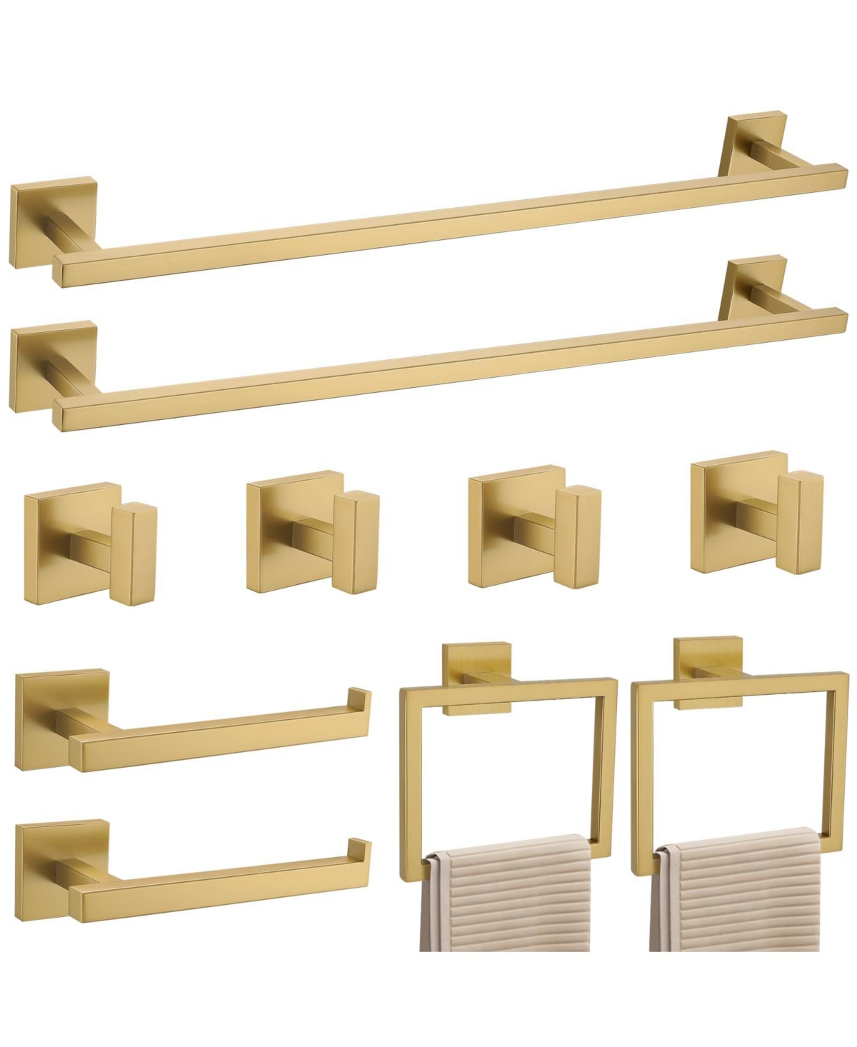Cyqbd 10 Piece 23.6" Towel Bar Set Bathroom Hardware Stainless Steel Wall Mounted - Brushed gold