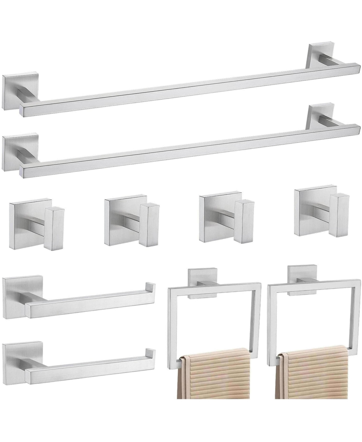 Cyqbd 10 Piece 23.6" Towel Bar Set Bathroom Hardware Stainless Steel Wall Mounted - Brushed nickel