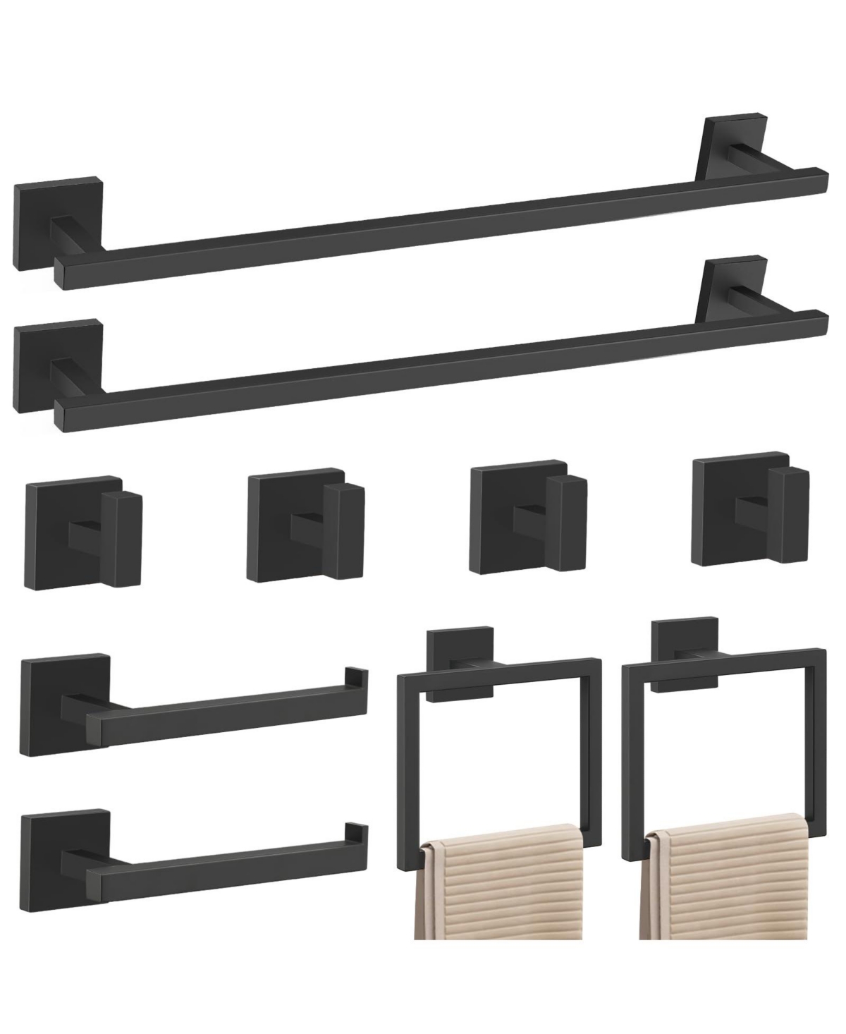 Cyqbd 10 Piece 23.6" Towel Bar Set Bathroom Hardware Stainless Steel Wall Mounted - Matte black
