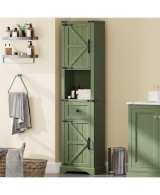 66-in H Tall Farmhouse Bathroom Storage Cabinet with Barn Doors, Narrow Storage Unit, Adjustable Shelves and 5-Tier Space