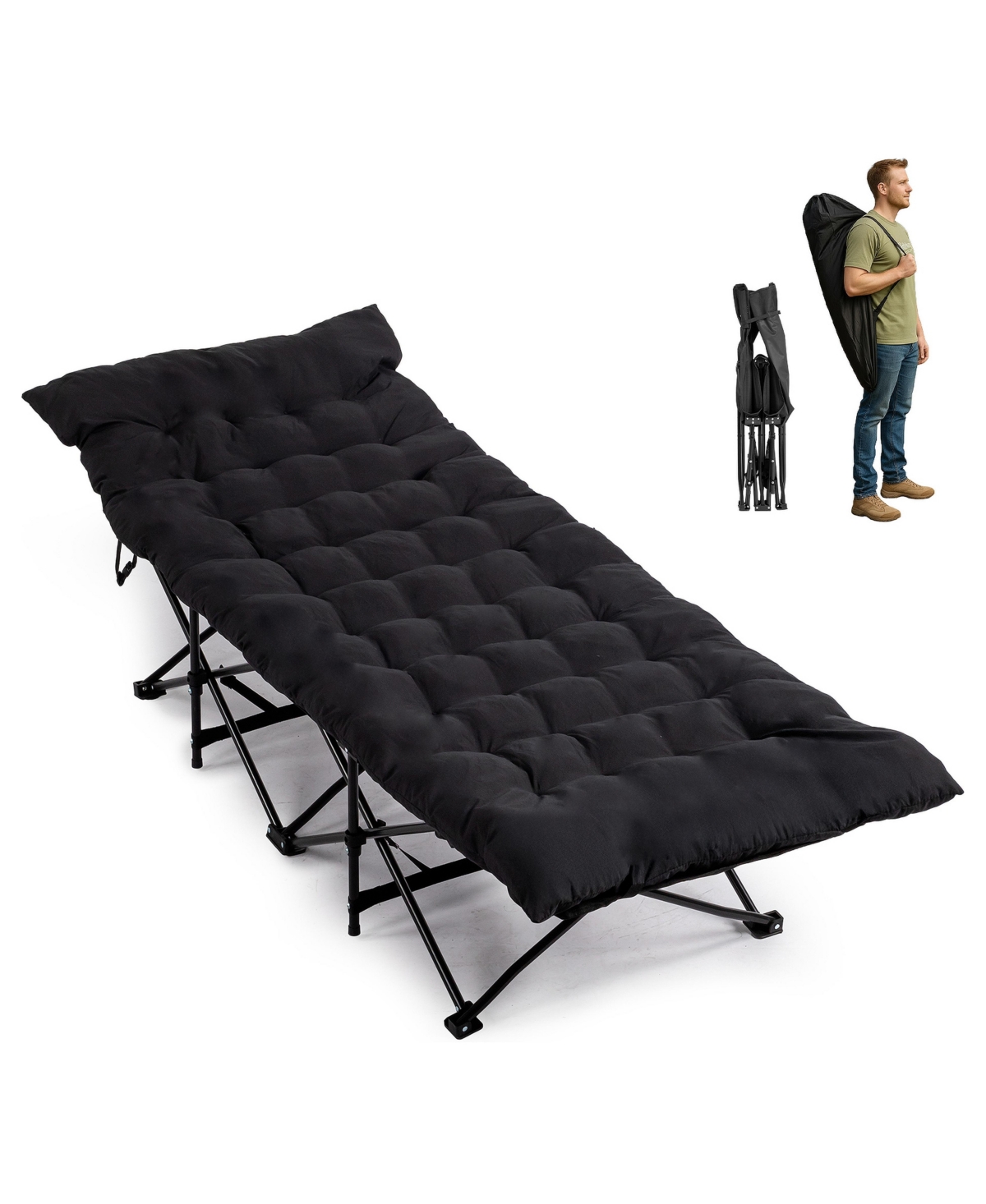 Sevorley [Same Code:17997929]Folding Camping Cot Bed with Soft Pad, Portable Outdoor Cot, Adults Sleeping Bed for Home Office Nap Beach - Black