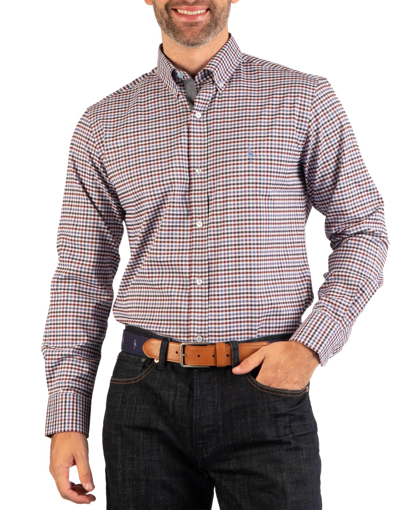 Мужская рубашка Tailorbyrd Multi-Color Gingham Long-Sleeve Regular-Fit, цвет: Синий — фото 3