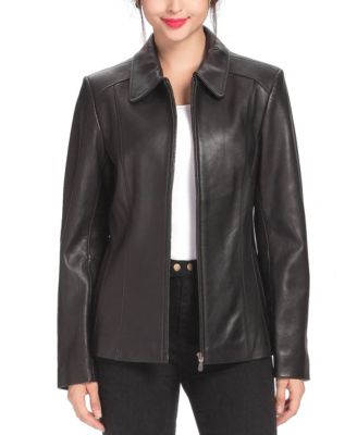 Women's Tara Shirt Collar Zip-Front Leather Jacket