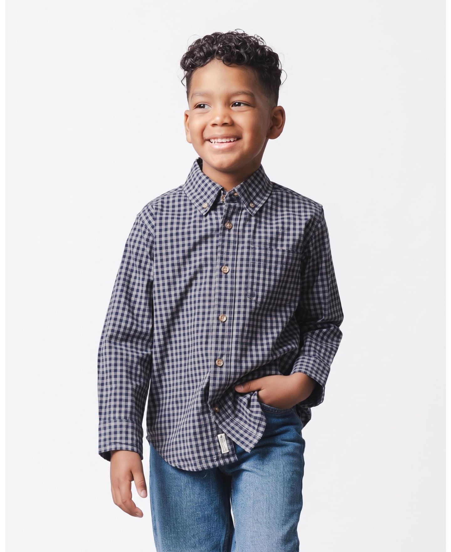 Рубашка Hope & Henry Long-Sleeve Poplin Stretch Shirt для мальчиков-малышей, цвет: Чёрный в мелкую клетку — фото 4