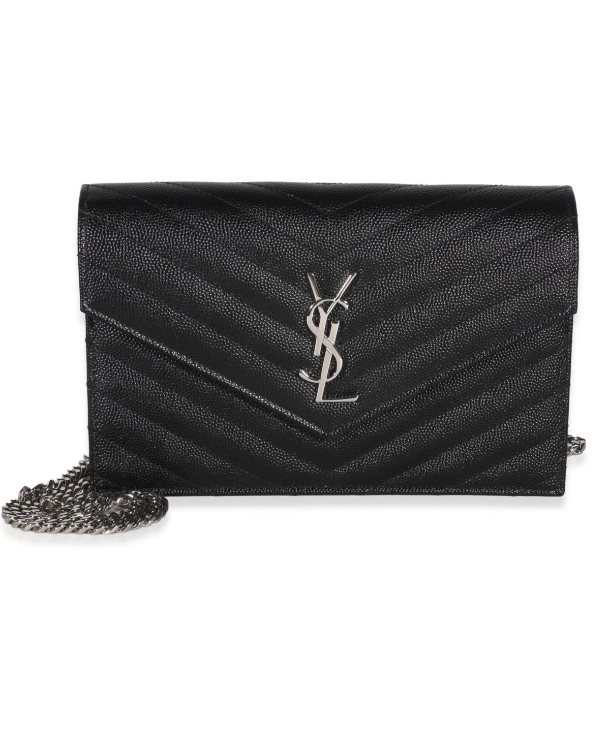 Pre-Owned Saint Laurent Black Grain De Poudre Classic Cassandre Chain Wallet - Black