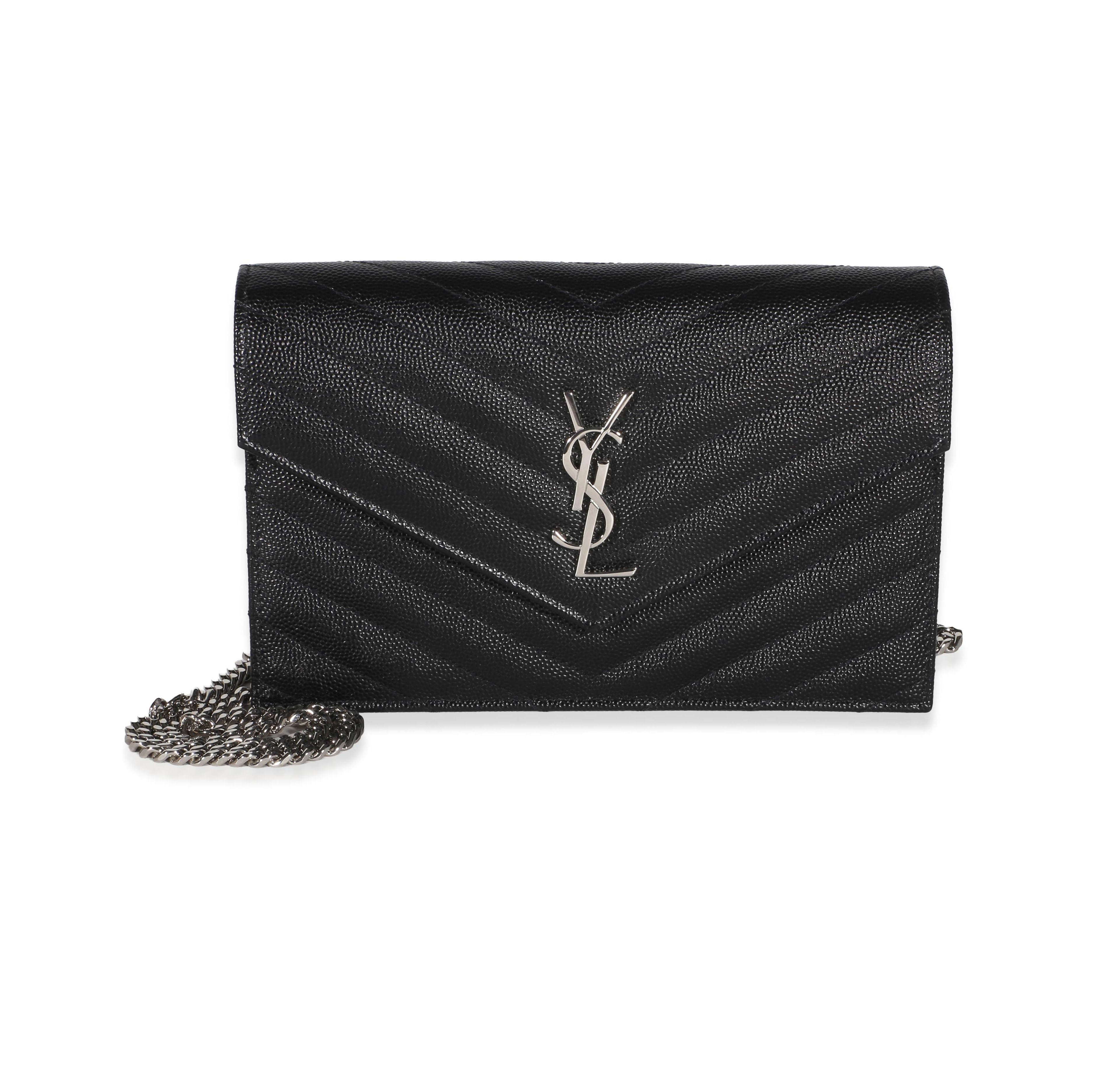 Pre-Owned Saint Laurent Black Grain De Poudre Classic Cassandre Chain Wallet
