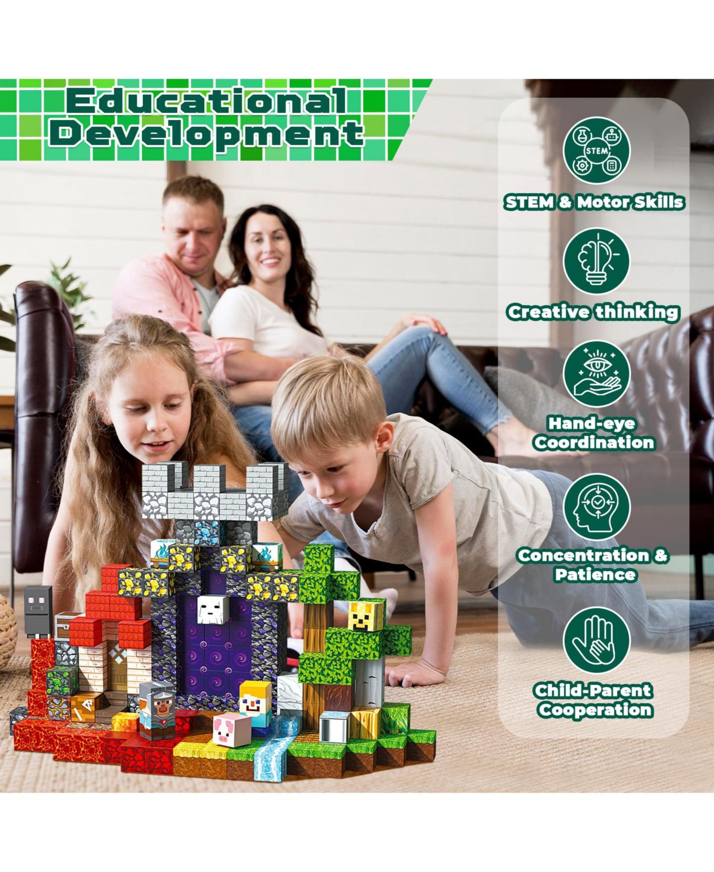 Детский конструктор GNUADZ Minecraft 200-Piece Building Set, Ages 3+, цвет: Разноцветный — фото 4