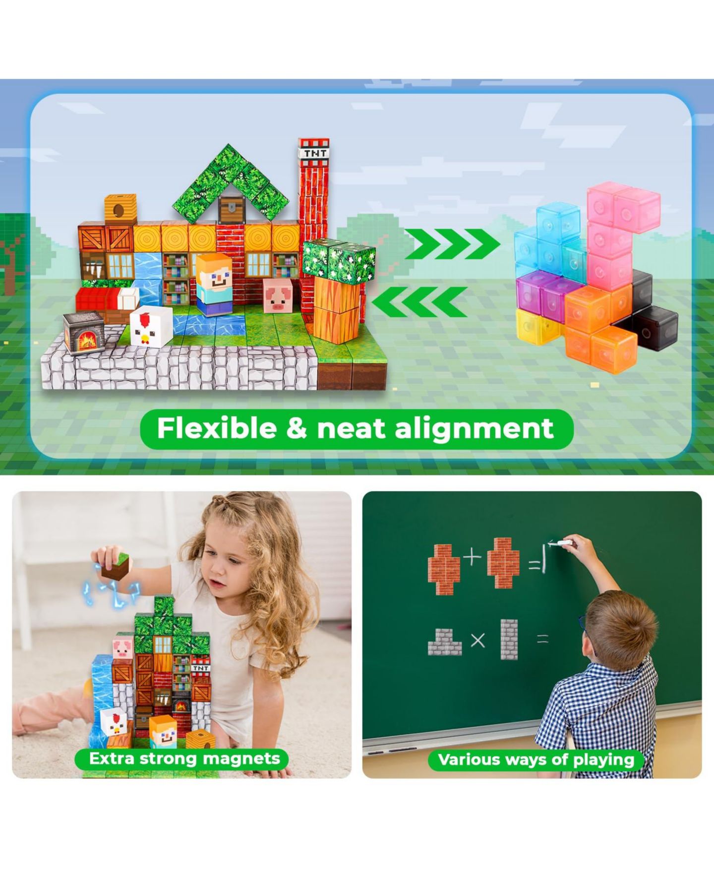 Детские конструкторы GNUADZ Magnetic 100-Piece Building Blocks Set, Ages 3+, цвет: Разноцветный — фото 4