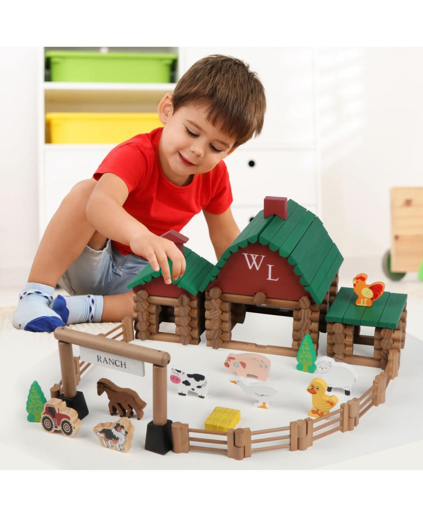 Детский конструктор GNUADZ Farm Wooden Logs Building Set, 164-Piece, Ages 3+, цвет: Ranch — фото 2