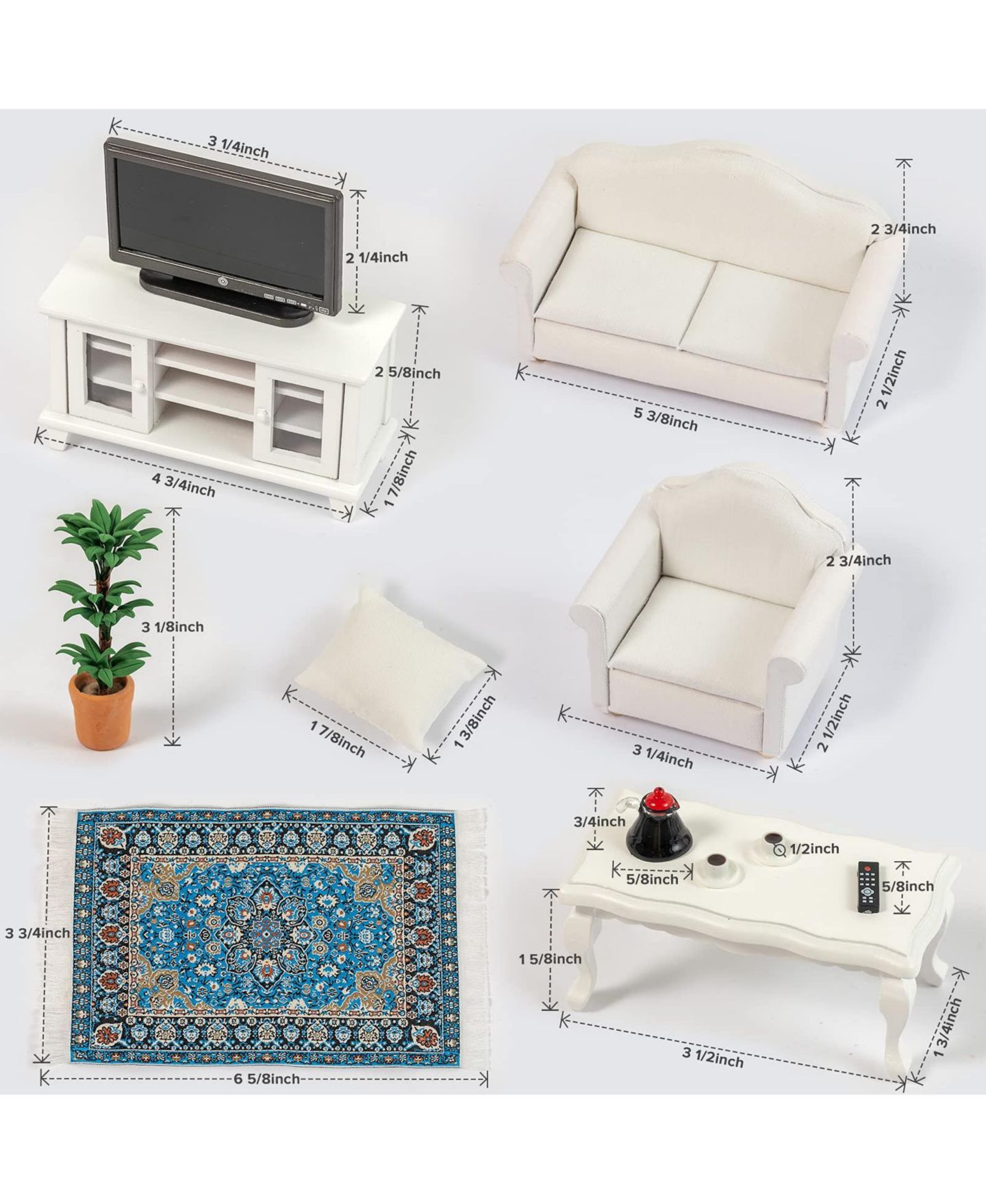 Детские аксессуары для кукол GNUADZ Solid Wood 1:12 Scale 16-Piece Dollhouse Furniture Set, Ages 3+, цвет: Белый — фото 2