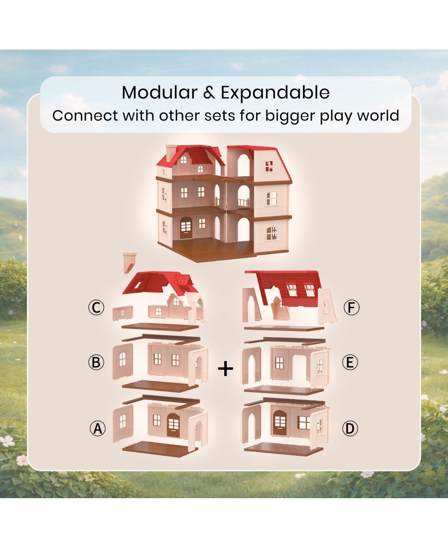 Детские аксессуары для кукол GNUADZ 3-Story Modular Dollhouse with Furniture and Accessories, Ages 3+, цвет: Manor Villa — фото 5
