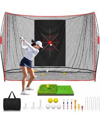 10x7ft Heavy Duty Golf Practice Net Set With Mat And Carry Bag