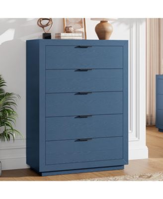 5-Drawer Tall Dresser for Bedroom 47 Inch Wooden Chest with Metal Handles Farmhouse Style Storage