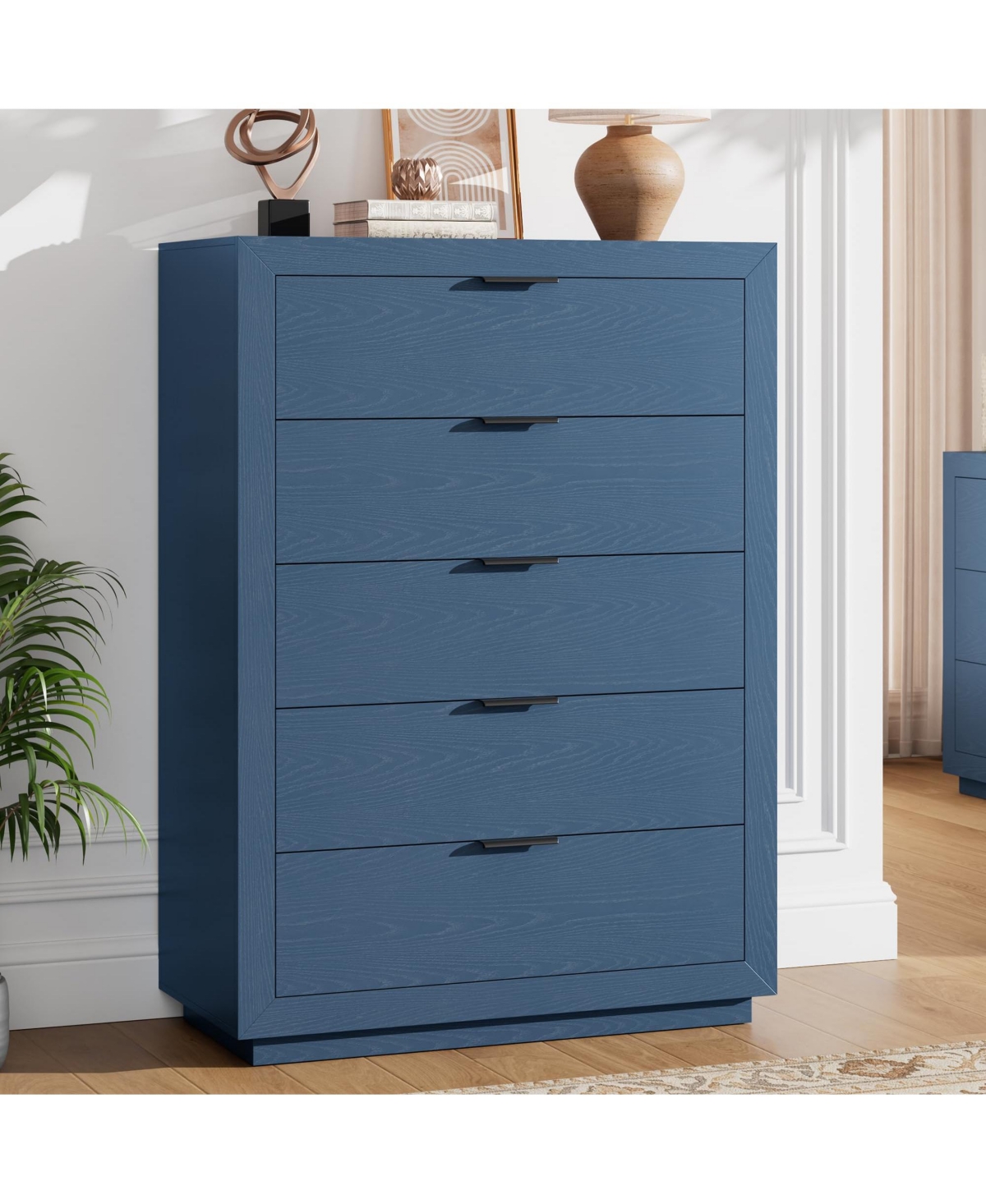 homfan 5-Drawer Tall Dresser for Bedroom 47 Inch Wooden Chest with Metal Handles Farmhouse Style Storage