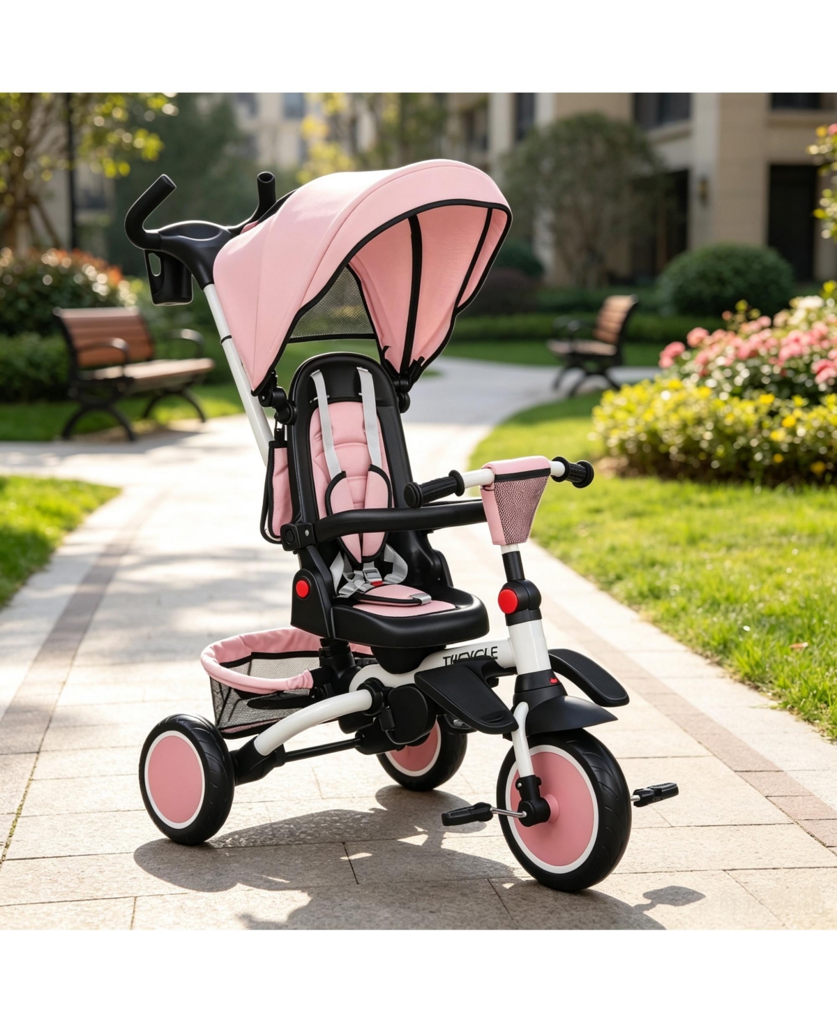 Sevorley 6-in-1 Convertible Tricycle with Rotating Seat and Removable Canopy, 55 lbs, Ages 1-5