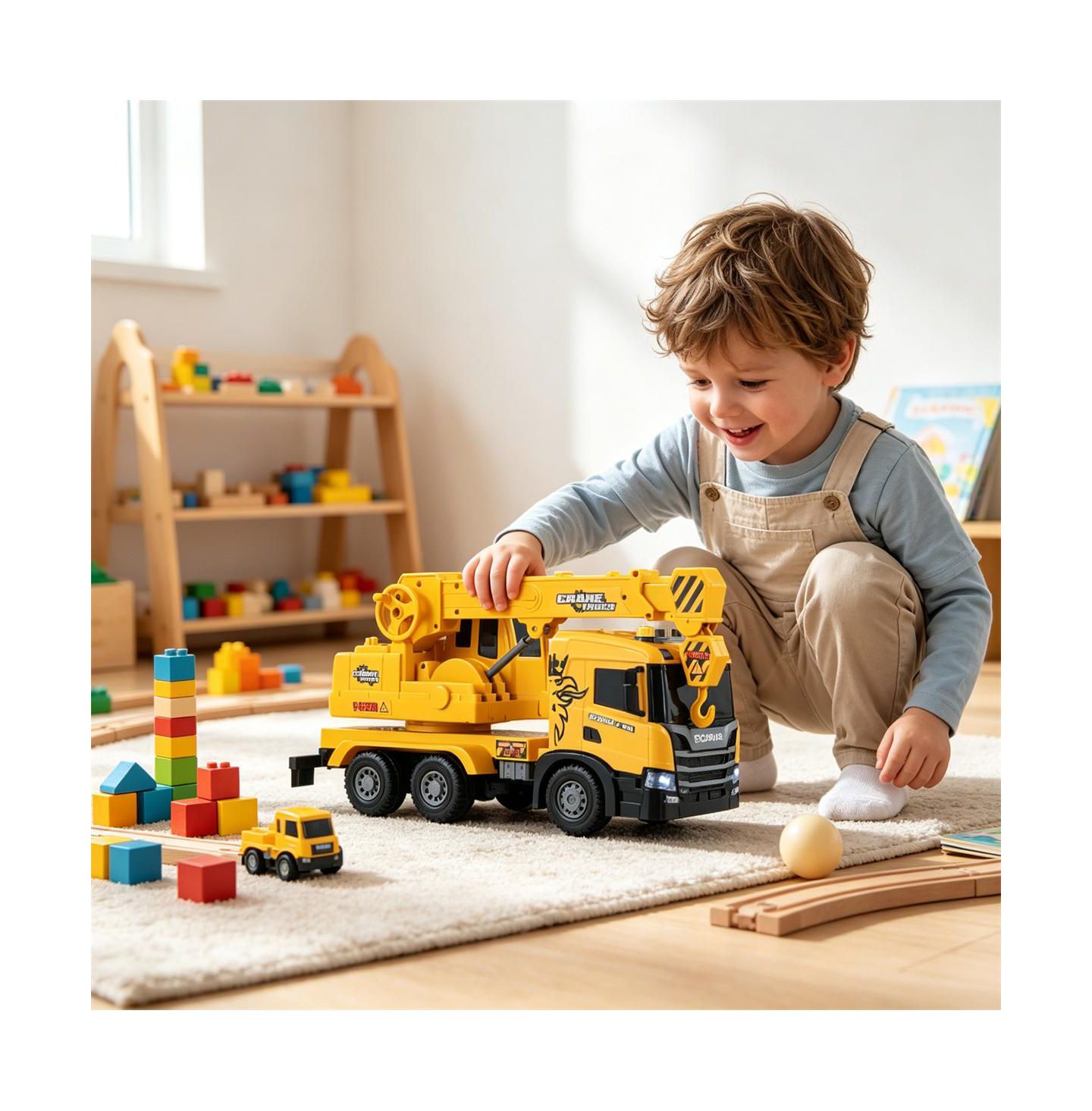 Детская игрушка SEVORLEY Scania Friction-Drive Moveable Hook Water-Spray Crane Truck Toy, цвет: Жёлтый — фото 8