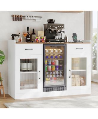 53.15 Inch Particle Board, MDF and Acrylic Wine Bar Cabinet with Mini Fridge Space and Power Outlet