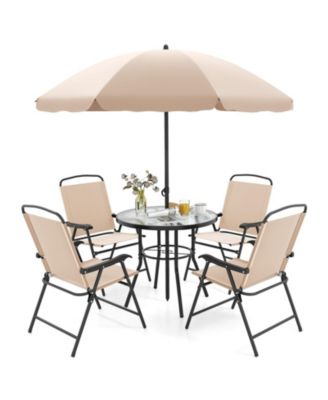 6-Piece Patio Dining Set with Folding Armchairs and Umbrella