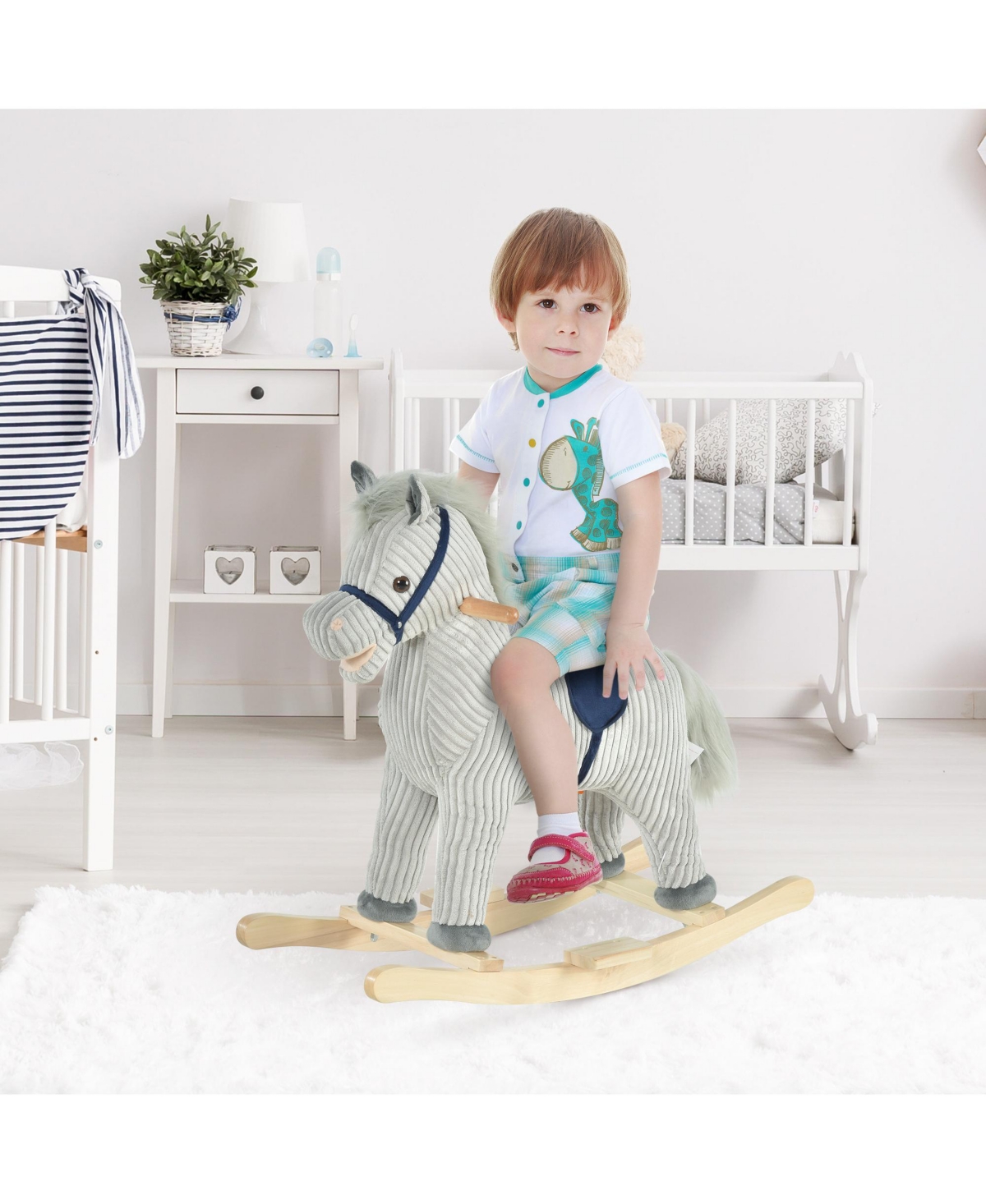 Sevorley Kids Rocking Horse with Plush, Wood and Steel Construction for Ages 36-72 Months