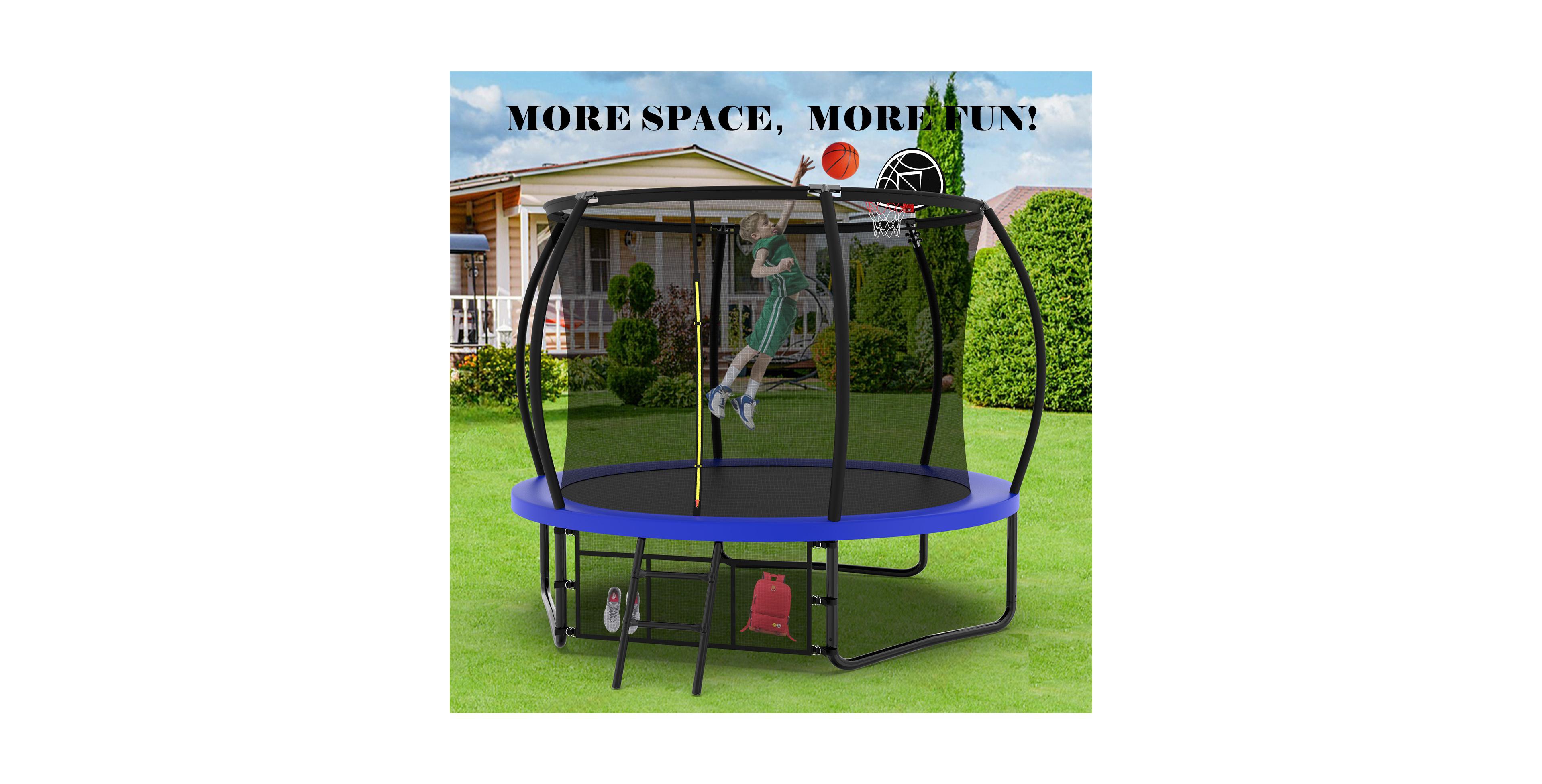 Sevorley 10FT Trampoline, all exposed galvanized pipes with black spray plastic treatment