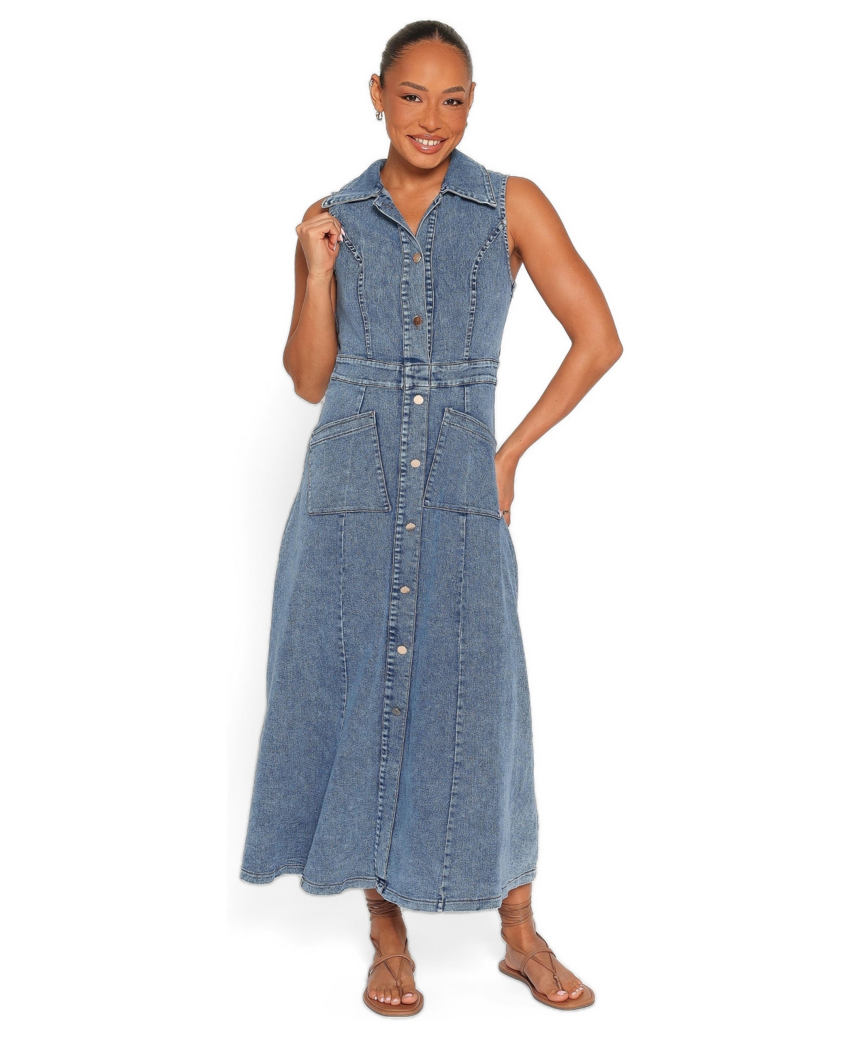 Petal and Pup Women's Jye A-Line Button-Down Sleeveless Denim Maxi Dress