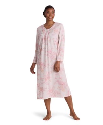 Women's Long-Sleeve Floral-Print Honeycomb Knit Long Gown