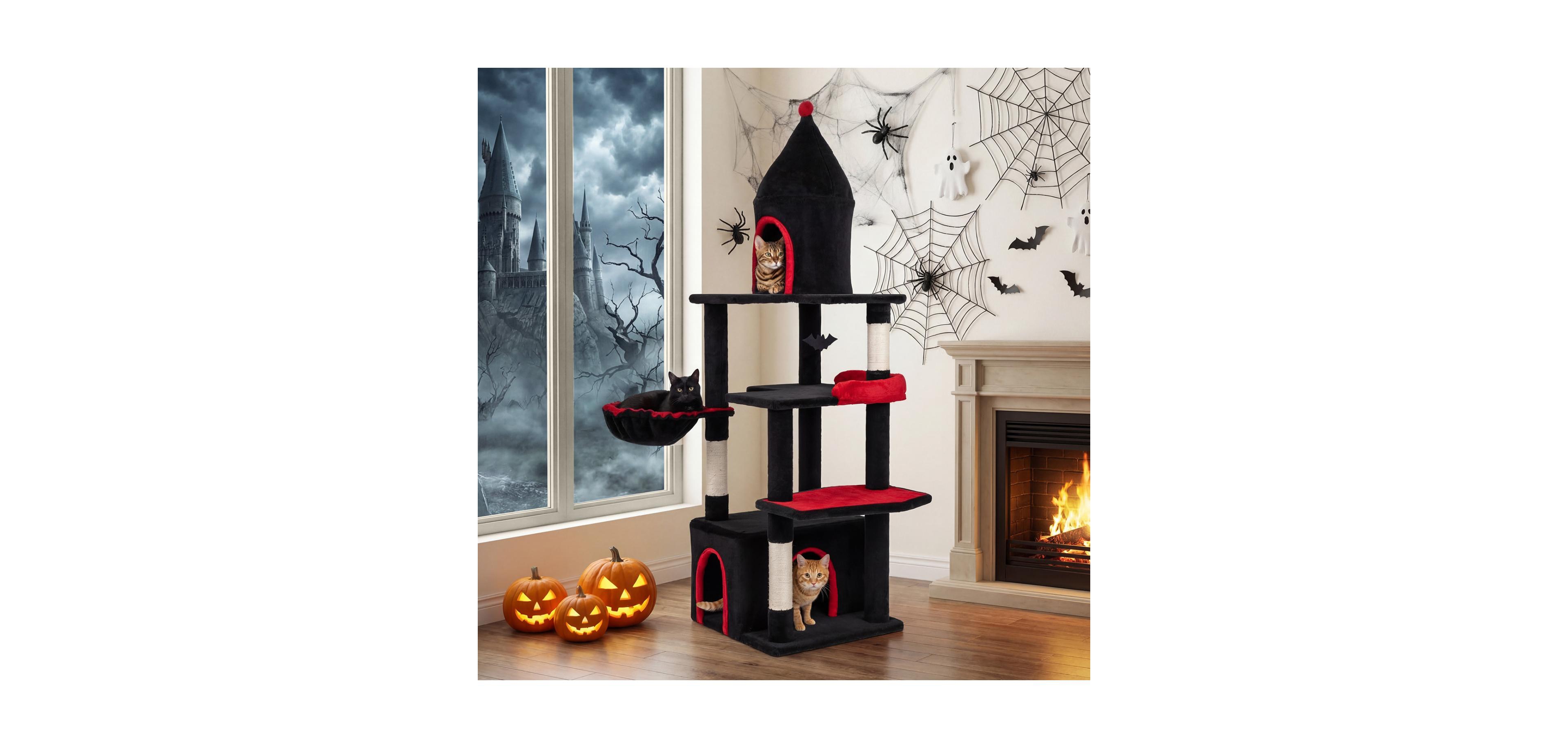 Zeny 63in Gothic Cat Tree with Condo and Top Cave