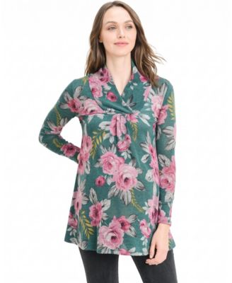 Women's Floral Shawl-Collar Long-Sleeve Sweater