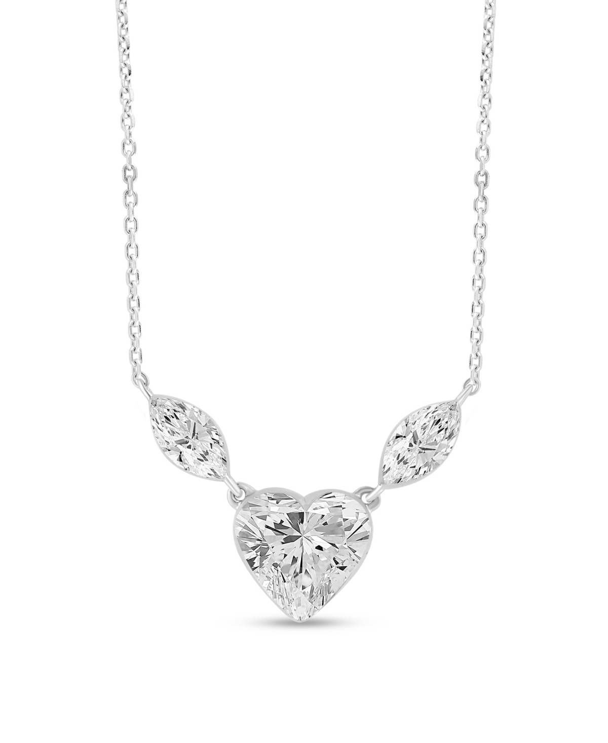 Macy's Lab-Grown 3-Stone Diamond Necklace (2 ct. t.w.) in 14k White Gold - White Gold