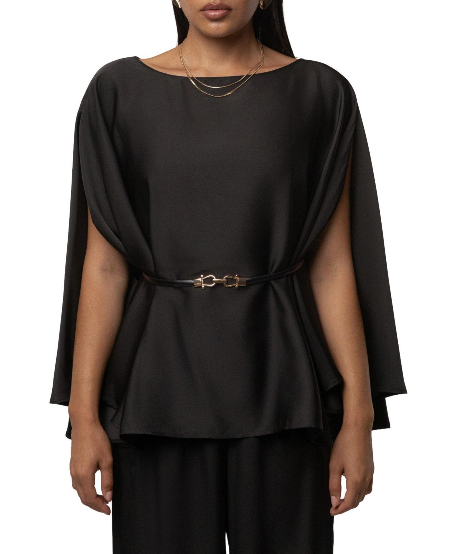Женский комплект JLUXLABEL Power & Poise Satin Wide-Leg Detachable Belt Blouse and Pants, 2-Piece Set, цвет: Чёрный — фото 7