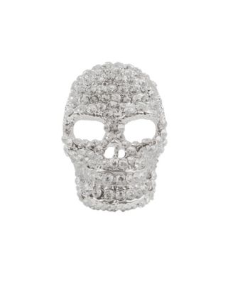 Men's Silver-Tone Crystal Skull Lapel Pin