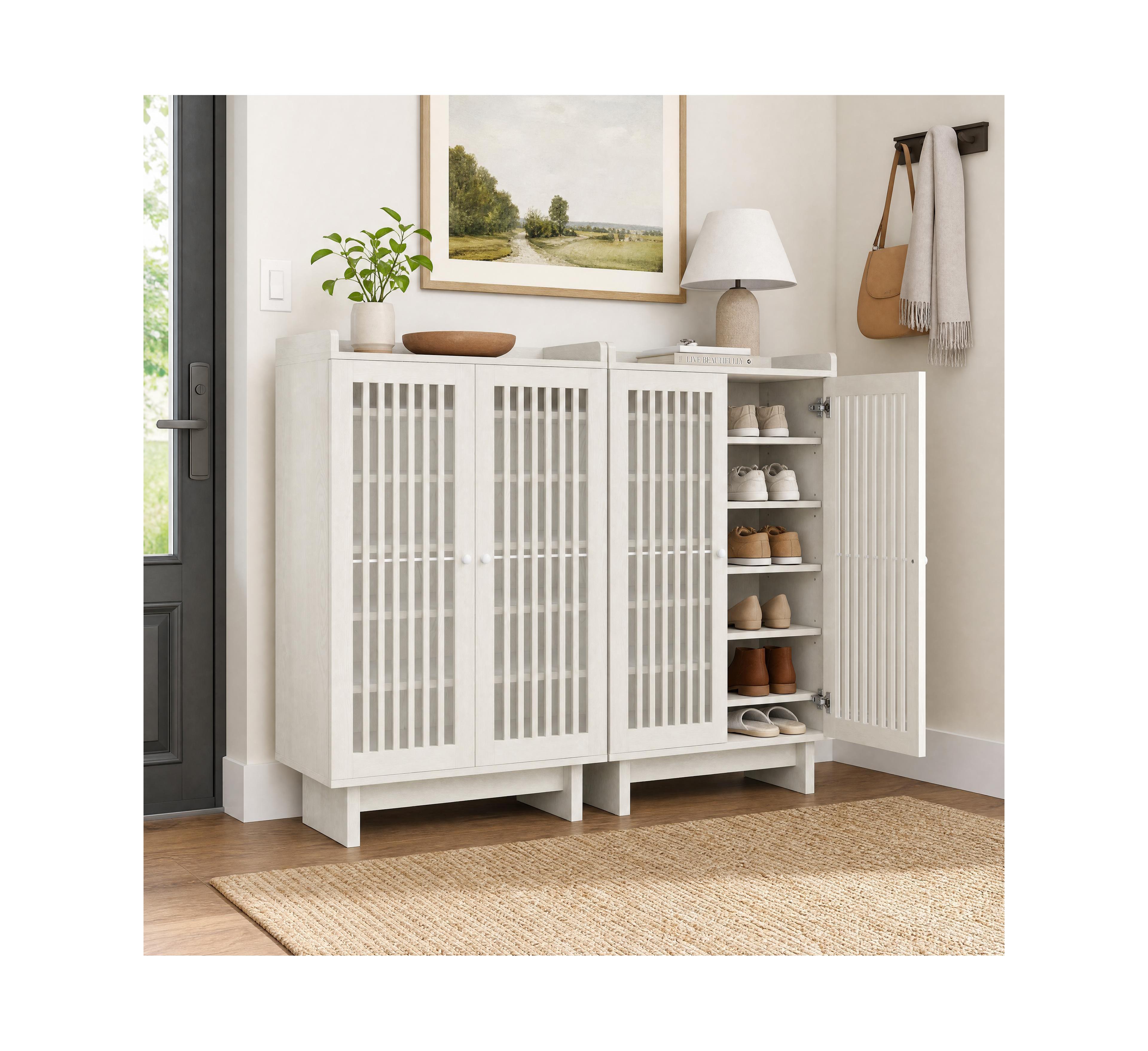 Gaomon Set of 2 Wooden Shoe Storage Cabinets, 31.5" Wood Grain, Louvered Doors and Adjustable Shelves, Freestanding Shoe and Buffet Organizer