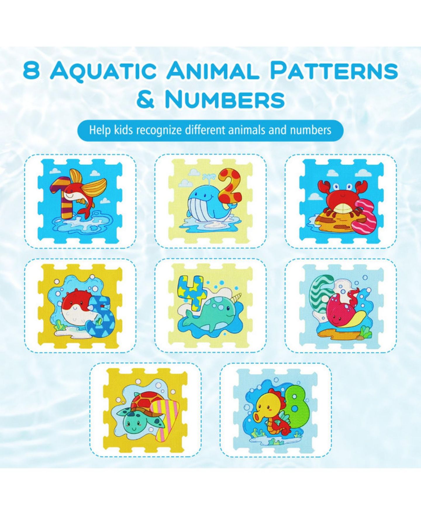Детские игрушки SUGIFT Interlocking Foam Animal and Number Prints 8-Piece Play Mat, Ages 10 Months+, цвет: Разноцветный — фото 4