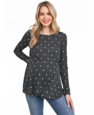 Maternity Mir Polka-Dot Crewneck Long-Sleeve Nursing Top