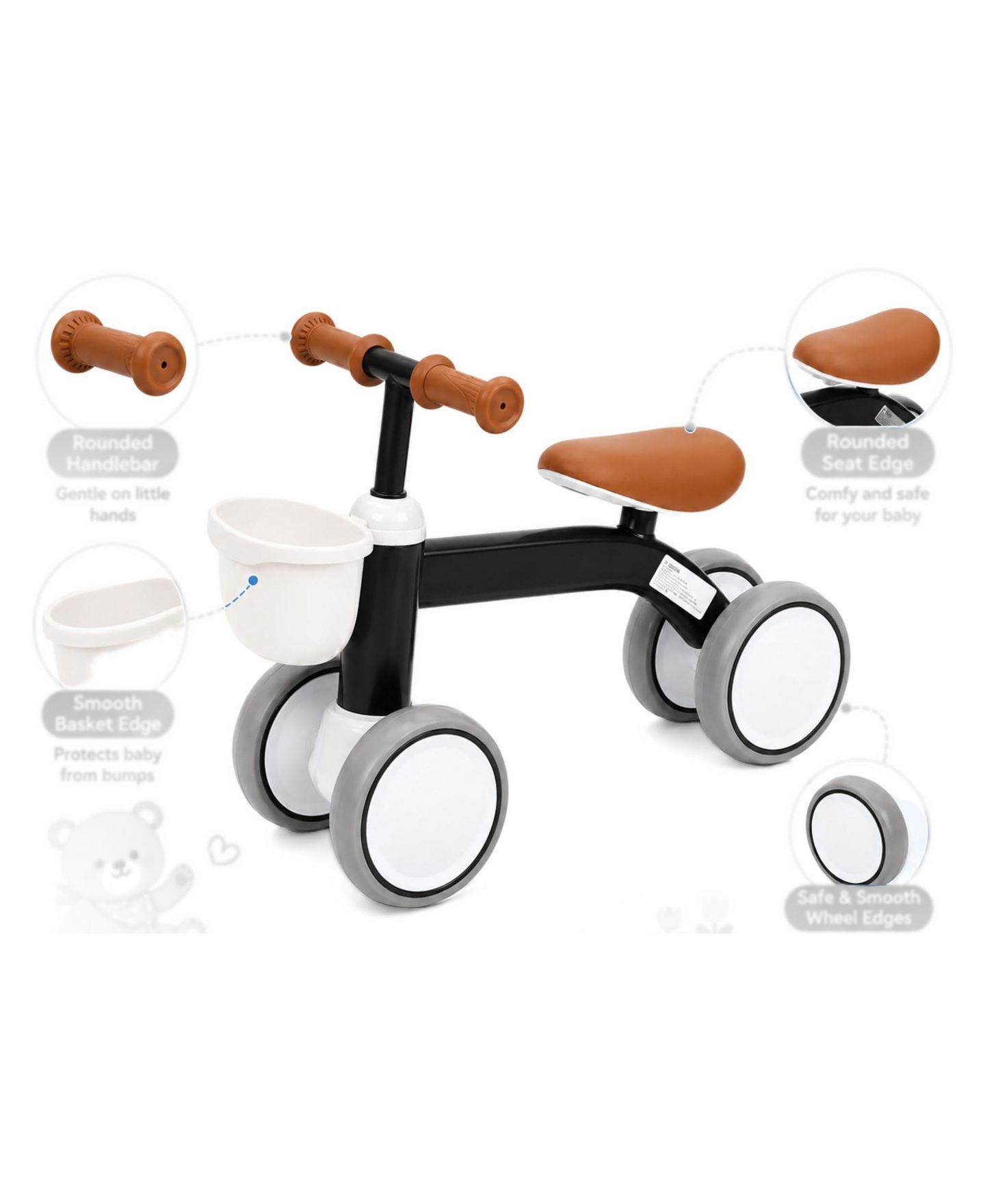 Детская игрушка homfan Pedal-Free Balance Bike with Adjustable Seat and Front Basket, Ages 1-2 Years, цвет: Чёрный — фото 2