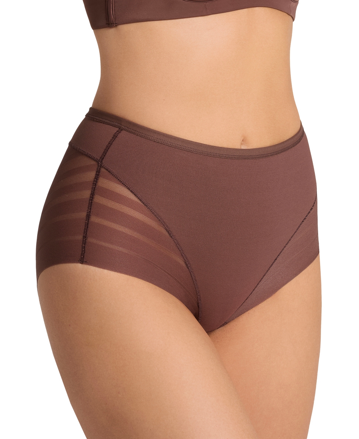 Leonisa Women's Lace Stripe Undetectable Classic Shaper Panty 012903 - Dark Brown