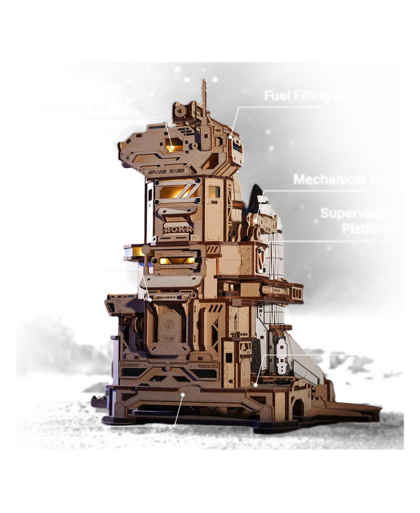 Детские конструкторы Robotime Starship 3D Wooden Puzzle with LED Lights, Ages 14+ — фото 2