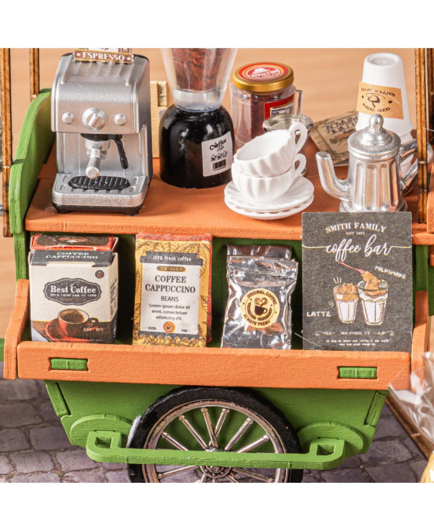 Детский конструктор Robotime Vintage Coffee Cart Aromatic 162-Piece 3D Wooden Puzzle Building Set, Ages 14 & Up — фото 6