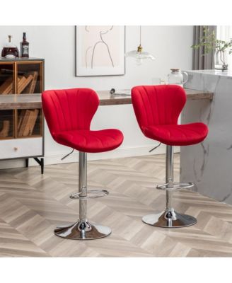Ellston Upholstered Adjustable Swivel Barstools in Red, Set of 2